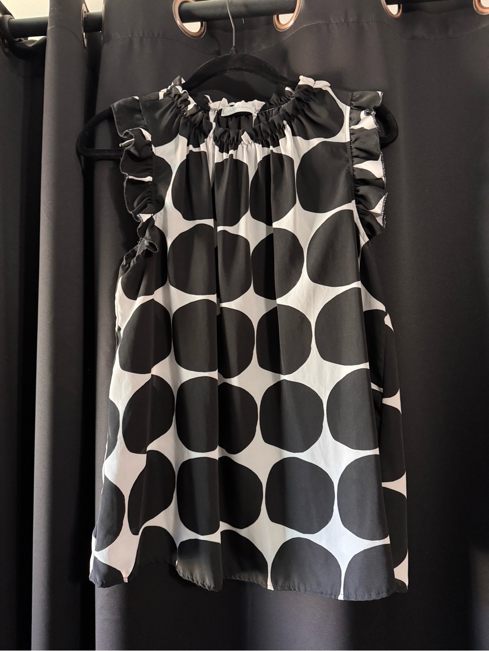 Ces Femme Black and White Polka Dot Ruffle Sleeve Top